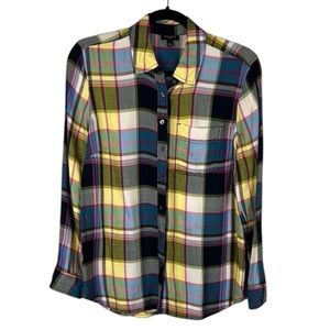 Talbots Plaid Colourful Casual Rayon Long Sleeve Button Down Shirt Medium Petite